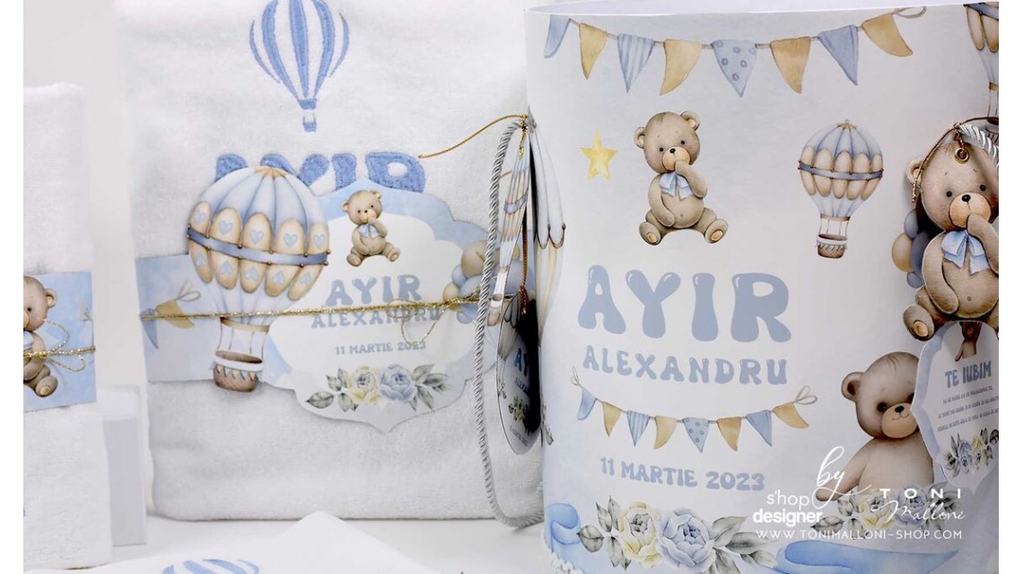 Trusou botez cu ursuleti albastri si baloane de aer cald Teddy Bear Bleu Hot Air Balloons 22